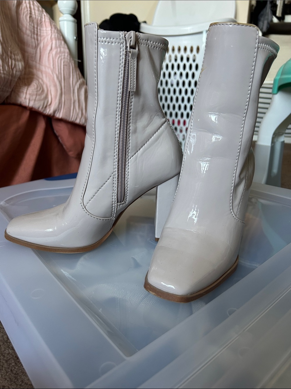 Aldo Glossy Lavender Patent Block Heel Ankle Boots